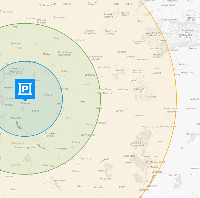 Mapa so vzdialenosťami